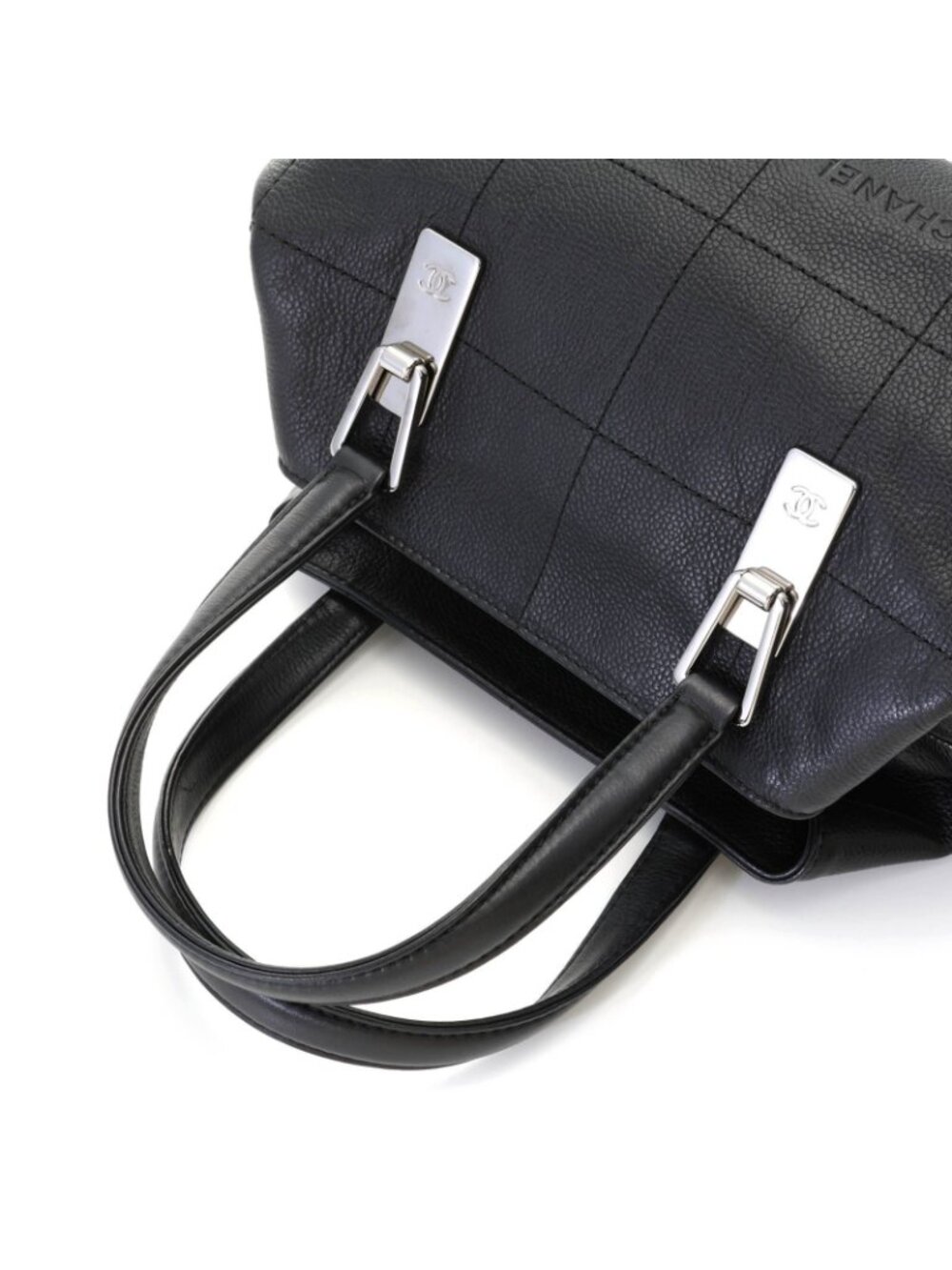 Chanel Choco Bar Line Black Silver Handbag Caviar Leather - Picture 4 of 10